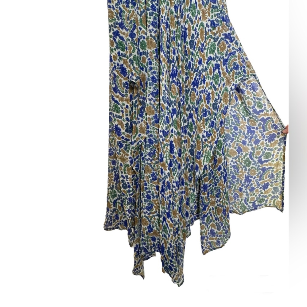 Poupette St Barth Floral Silk Chiffon Dress Ilona Wrap Maxi Blue Womens SZ Small - Picture 7 of 16